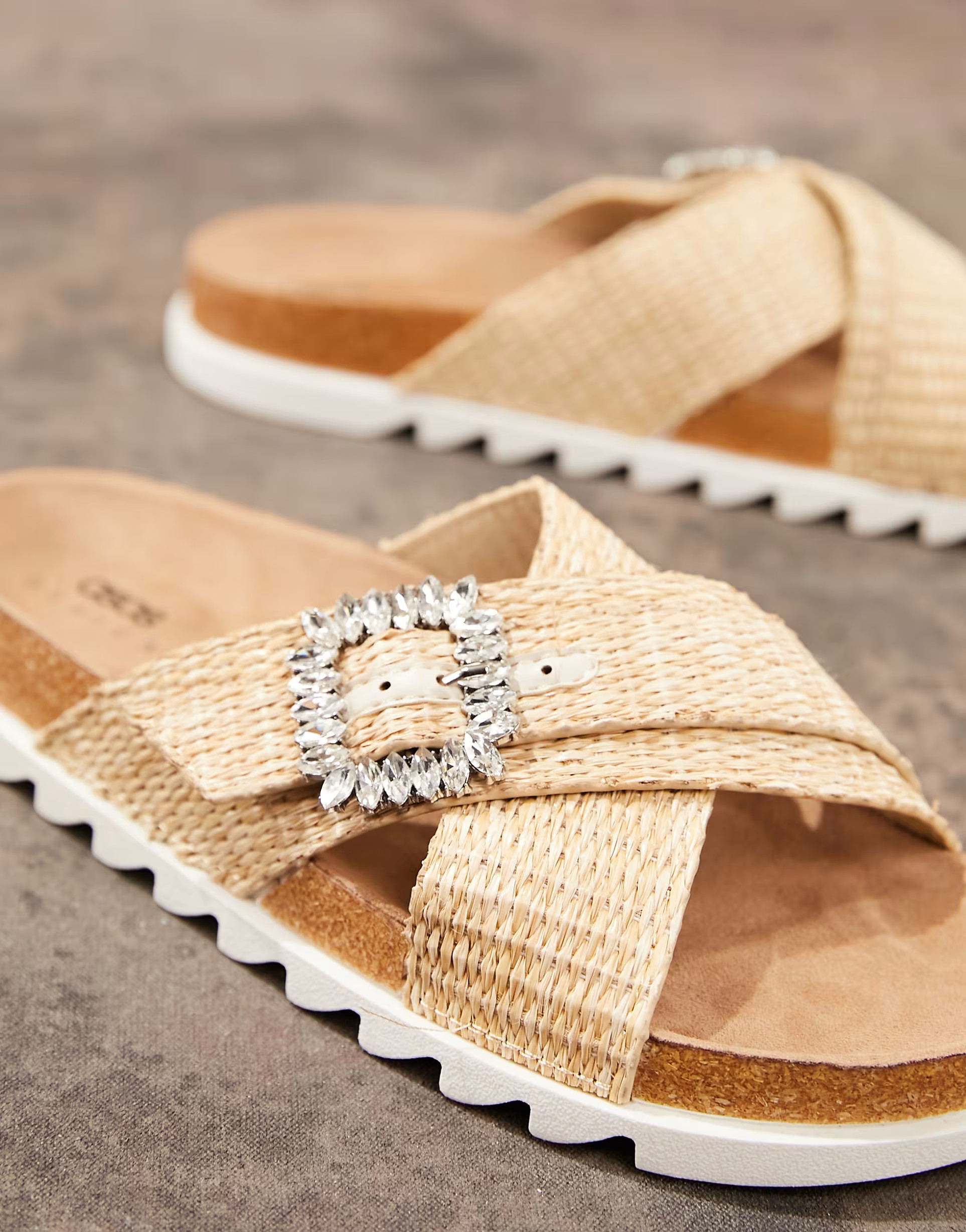 ASOS DESIGN Flaunt raffia cross-vamp flat sandals in natural - BEIGE | ASOS (Global)