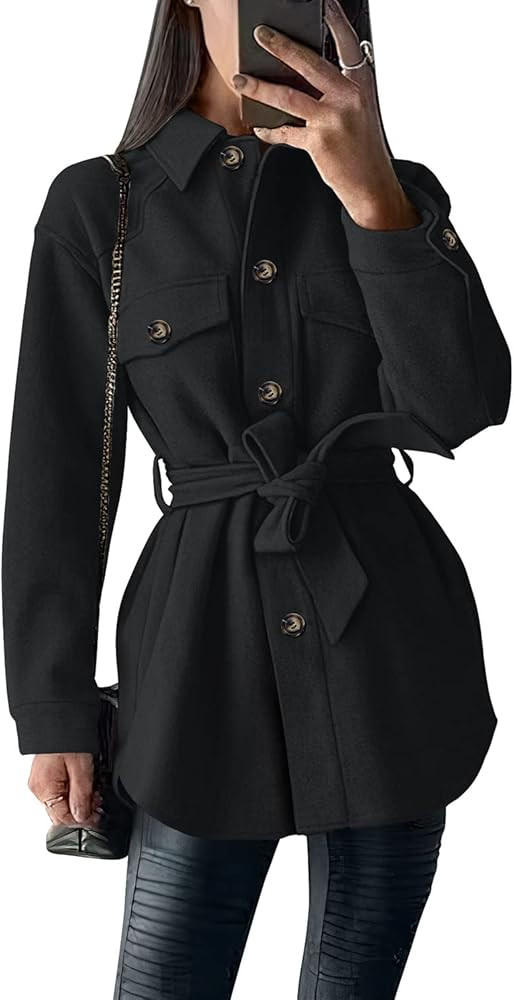 PRETTYGARDEN Women's 2022 Fashion Winter Trench Coats Lapel Button Down Peacoat Belted Outwear Ca... | Amazon (US)
