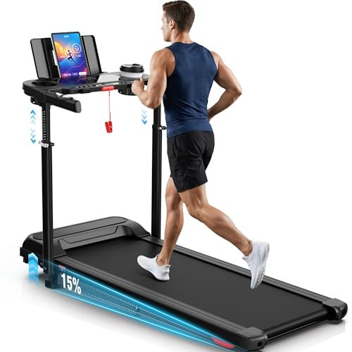 ANCHEER 15% Incline Walking Pad Treadmill with Desk Workstation & Adjustable Height, Portable Treadmills for Home 450 lbs Weight Capacity, 3.5HP Quiet Walking Pad with Desk, Installation in 4 Steps | Amazon (US)