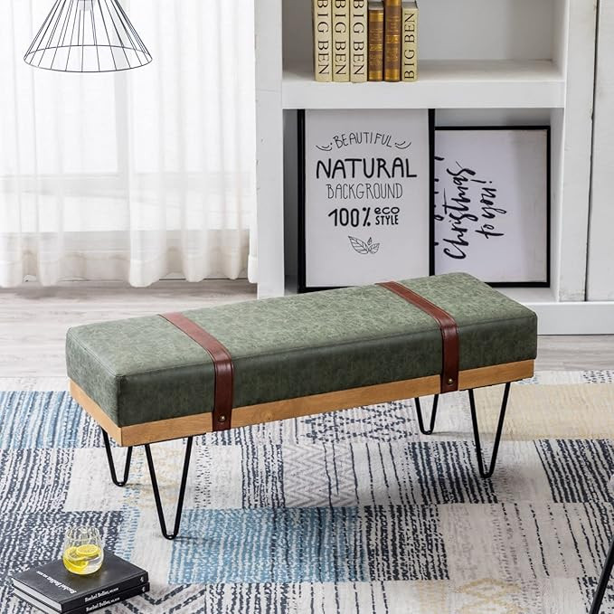 LukeAlon Comfy PU Leather Long Entryway Bench, Padded Bedroom Bed End Bench Modern Ottoman Bench ... | Amazon (US)