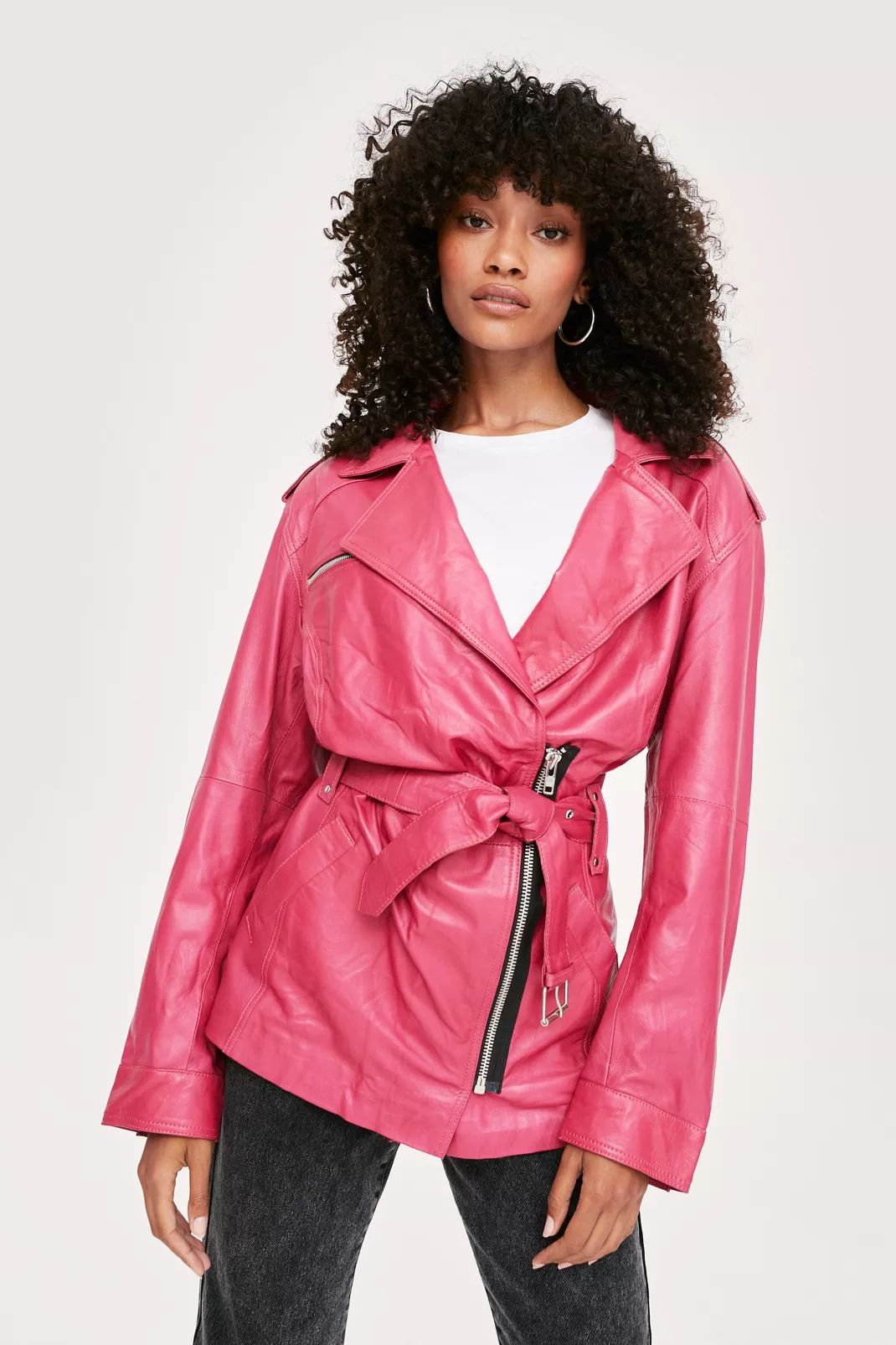Real Leather Zip Detail Belted Jacket | NastyGal (UK, IE)