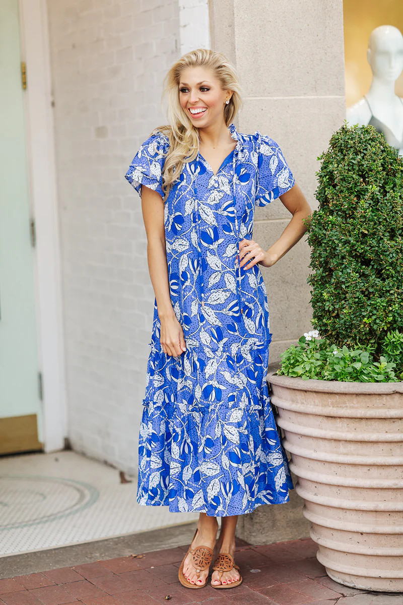 The Kaia Ruffle Sleeve Midi Dress | J.Marie