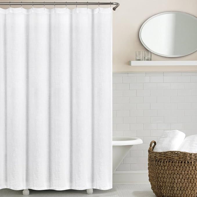 Echelon Home Washed Belgian Linen Shower Curtain, Eggshell White | Amazon (US)