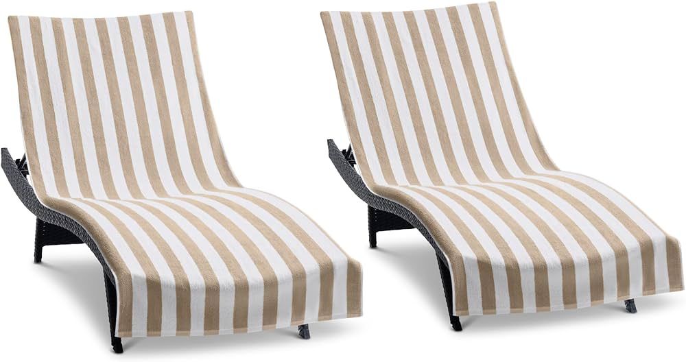 Arkwright California Chaise Lounge Cover - Pack of 2 - Striped Soft Cotton Cabana Towel with Pock... | Amazon (US)