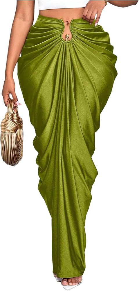 WDIRARA Women's Ruched Bodycon Maxi Skirt Cocktail Party High Waisted Long Fishtail Skirts | Amazon (US)