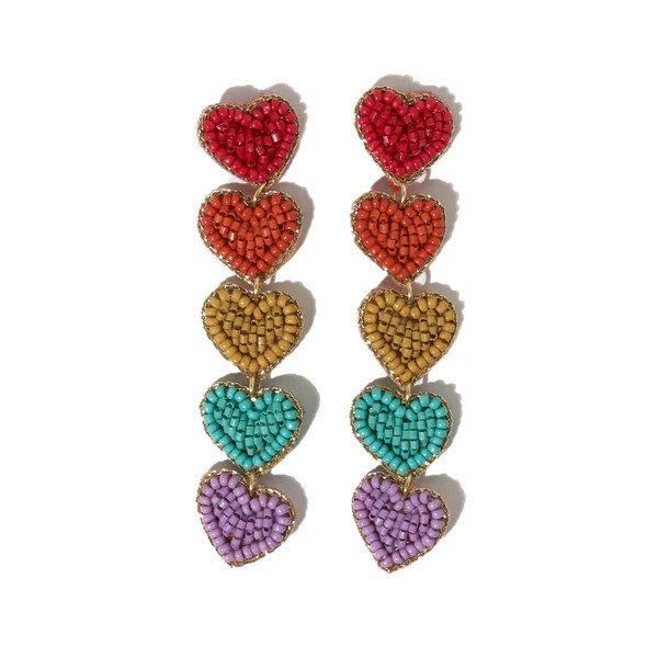Red Rainbow 5 Heart Dangle Post Earrings | INK+ALLOY