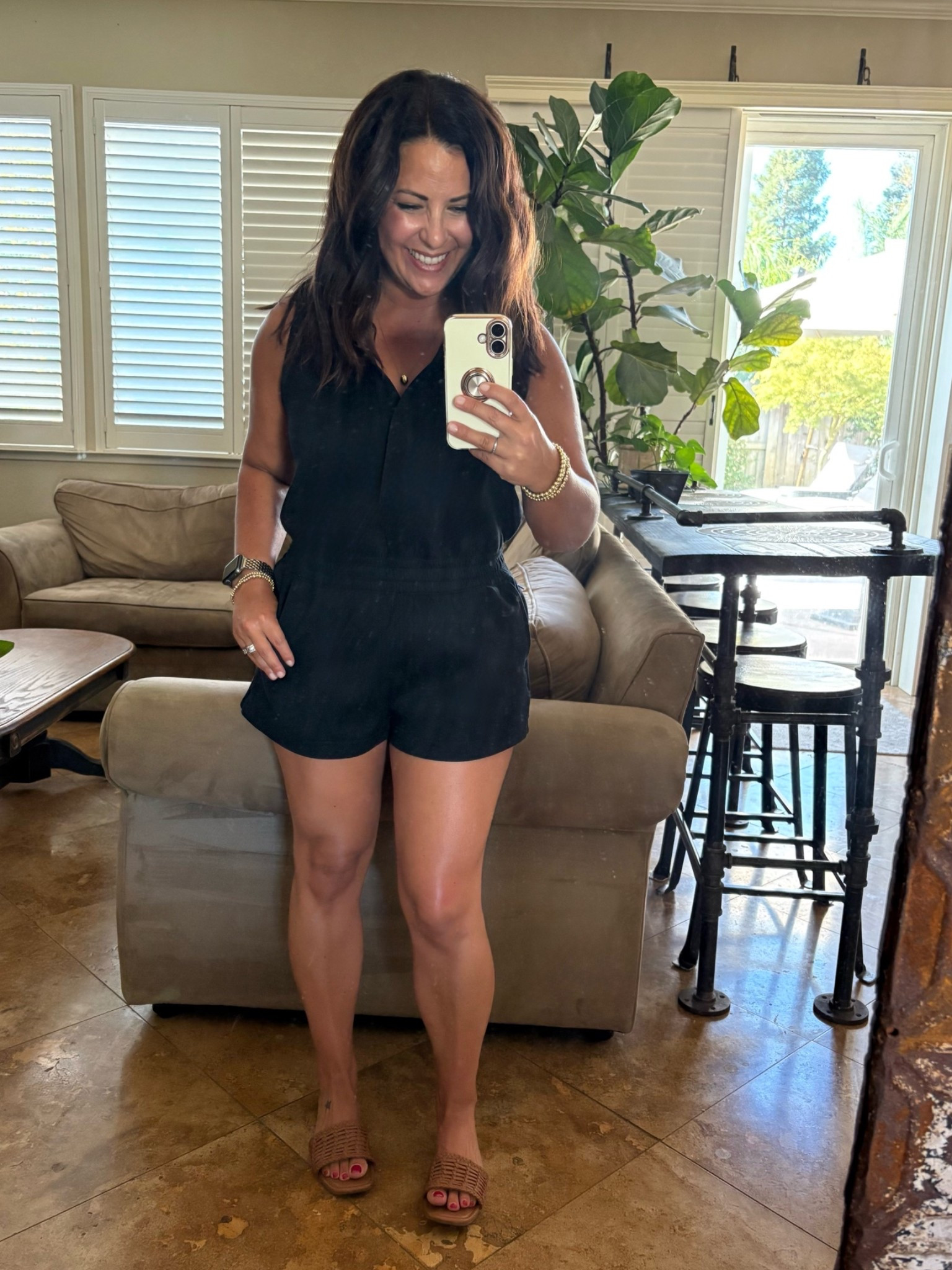 Triple digits outside ☀️, cozy romper inside. After spending the day cleaning out the garage, this is exactly what I wanted to throw on. Comfortable, lightweight, and cute enough to answer the door without changing. 🤎

#LTKOver40 #LTKSeasonal #LTKTravel