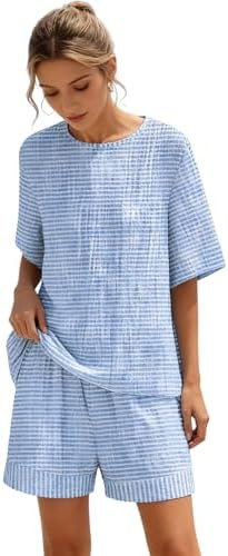 Lounge Sets for Women Crewneck Half Sleeve Shirt 2 Piece Outfits Loose Shorts Set with Pockets Su... | Amazon (US)