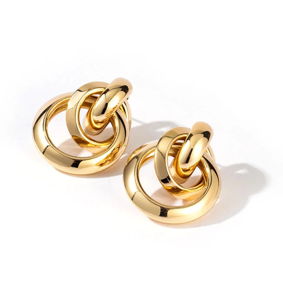 Vintage Inspired Geometric Hoop Earrings in 18K Gold Plating for Women | Etsy (US)