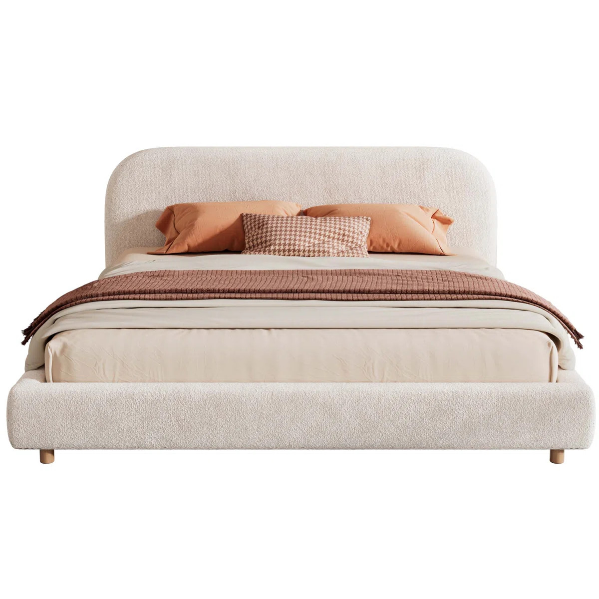 Queen Size Curve-Shaped Headboard Boucle Fabric Upholstered Bed Frame, With Metal Frame No Spring... | Wayfair North America