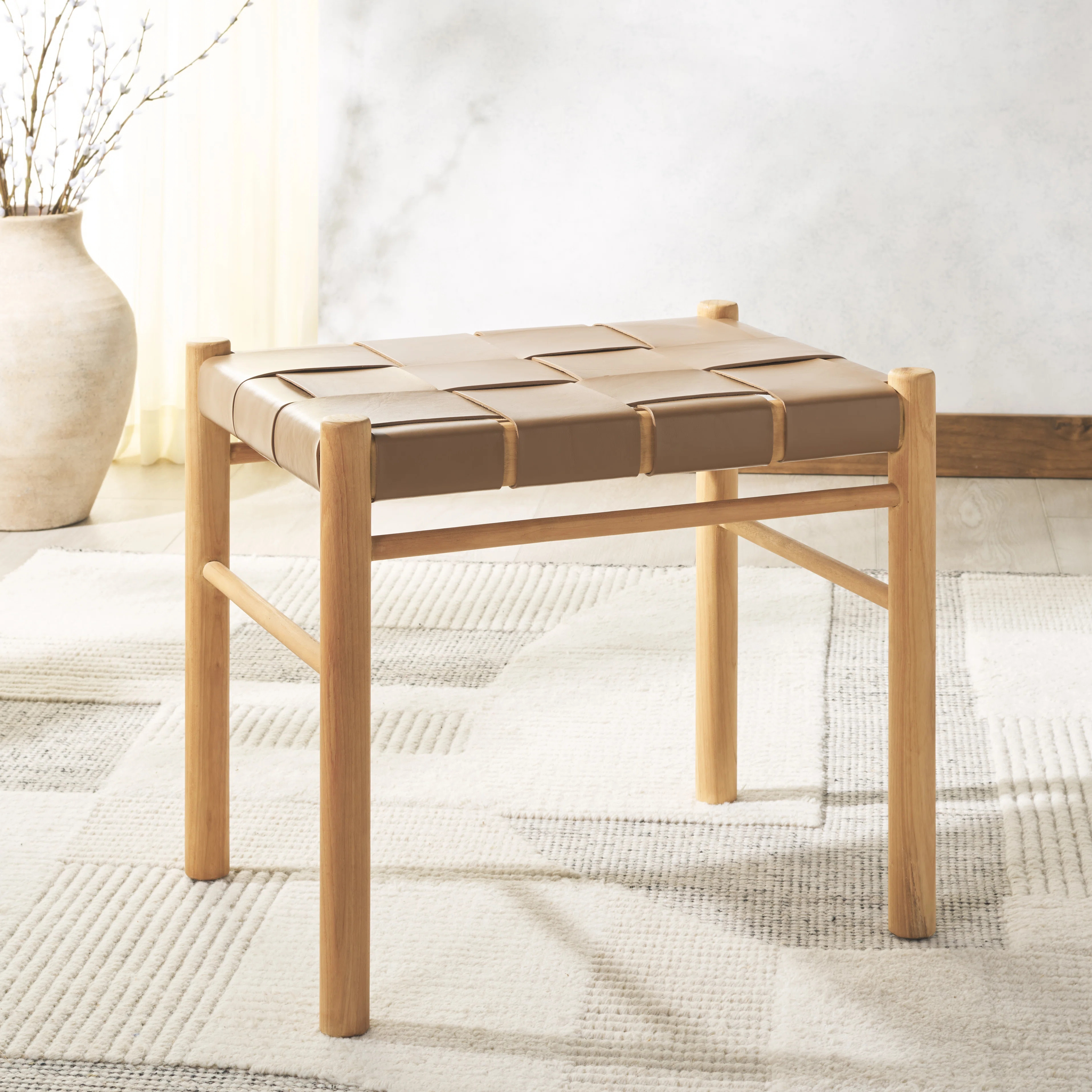 Mayer Woven Leather Ottoman | Wayfair North America
