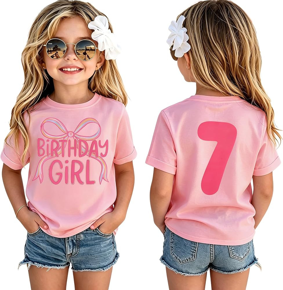 Bow Birthday Girl Shirt Toddler Girl Birthday Tshirt 1st 2nd 3rd 4th 5th 6th 7th 8th 9th Kid Bday Party Gift Outfit | Amazon (US)