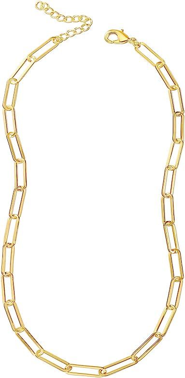 18K Real Gold Plated Link Chain Necklace Bracelets for Women Oval Rectangle Chain Link Choker Ide... | Amazon (US)