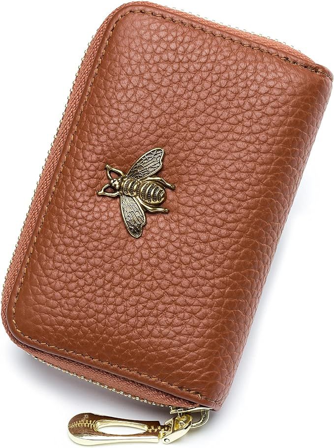 imeetu RFID Credit Card Holder, Small Leather Zipper Card Case Wallet for Women | Amazon (US)