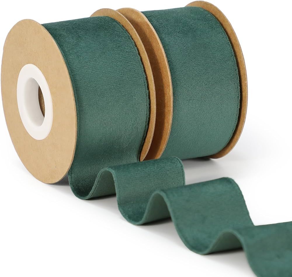 Keypan Hunter Green Velvet Ribbon for Christmas, 1-1/2 inch Wide Handmade Fabric Ribbon for Home ... | Amazon (US)