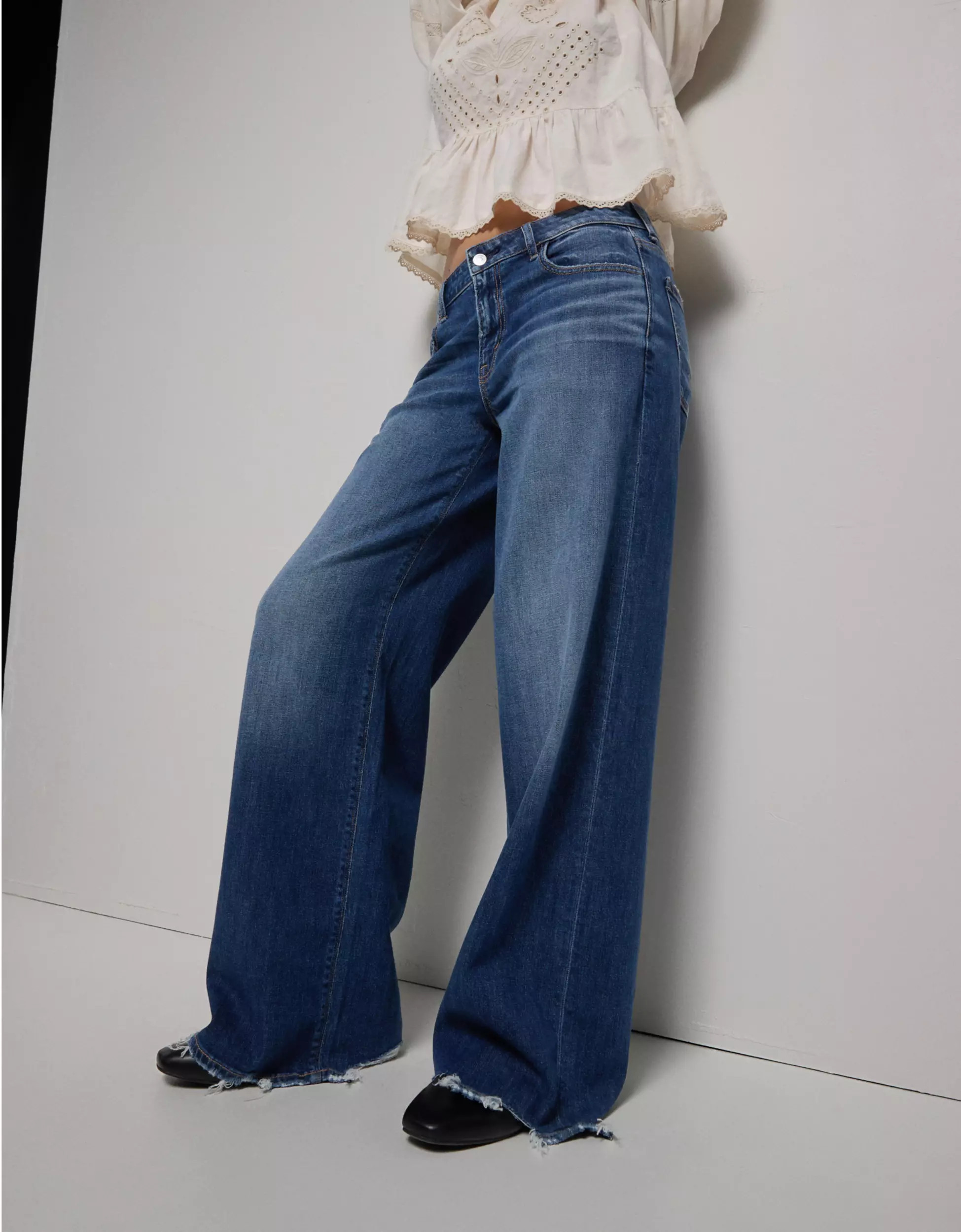 AE Dreamy Drape Stretch Low-Rise Baggy Wide-Leg Jean | American Eagle Outfitters (US & CA)