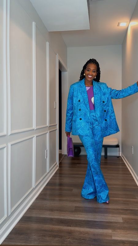 Suited booted and ready for Spring! Spring is perfect time to wear blue and this color blue with touches of lilac, royal blue and purple is perfect! 