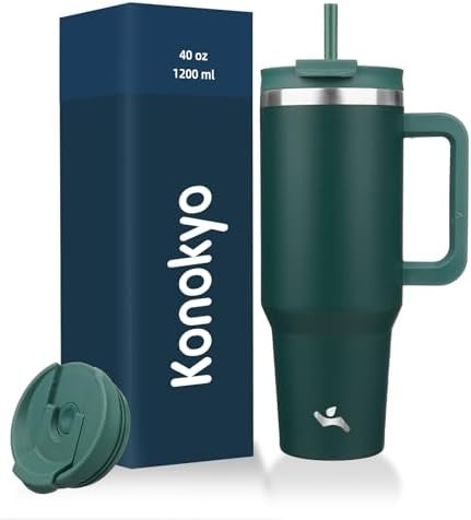 Konokyo 40 oz Tumbler with Handle and 2 Straws,2 in 1 Lid Insulated Water Bottle Stainless Steel ... | Amazon (US)