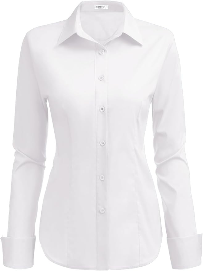 HOTOUCH Womens Stretch Basic Button Down Shirt Long Sleeve Slim Fit Dress Shirts Solid Work Offic... | Amazon (US)