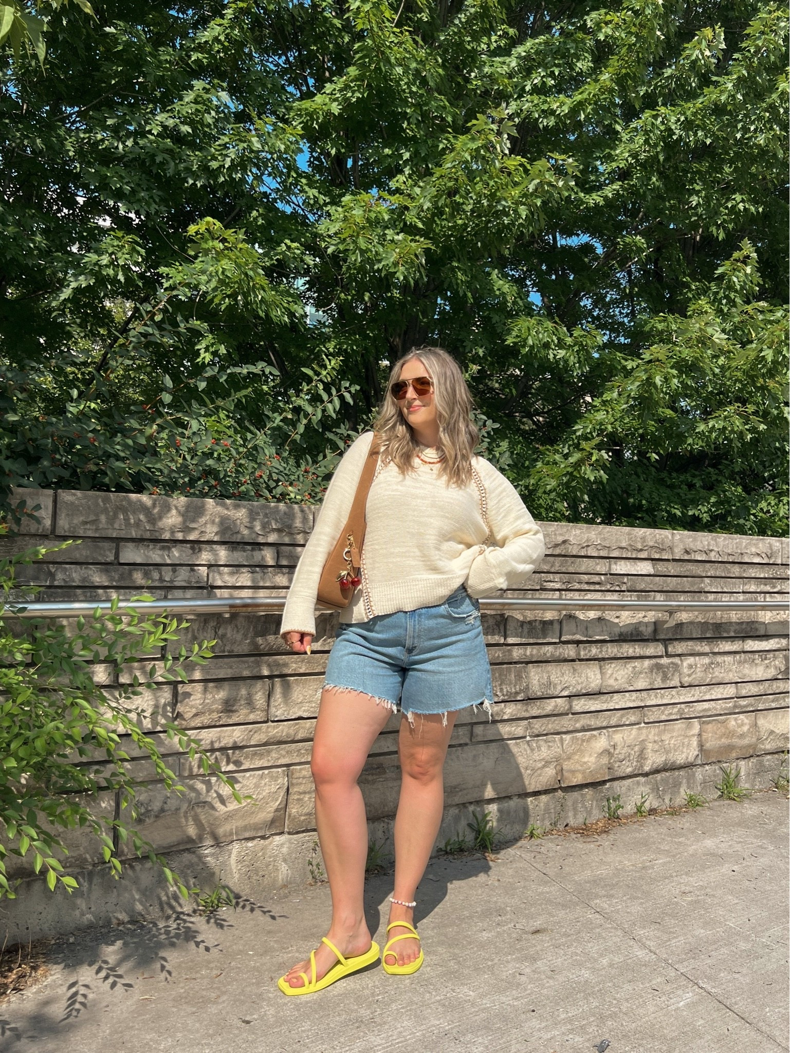 Casual summer outfit! Wearing my usual size L in the 100% cotton sweater. These are my fave denim shorts - love the 5 inch inseam! Sized up to 32 for a loose comfy fit. I’m a 9.5-10 shoe and wear a 10 in the crocs sandals

#LTKsummer #LTKsale #LTKmidsize
