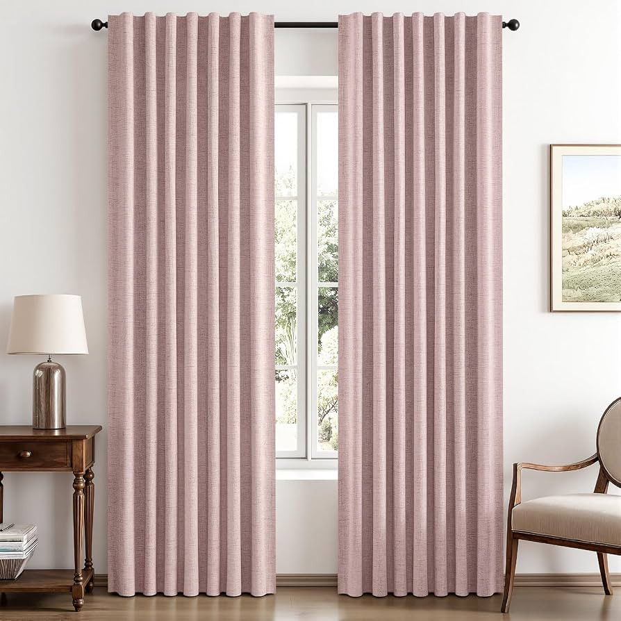 MIULEE 100% Blackout Linen Curtains for Bedroom 42 x 84 Inch Pink 2 Panels | Amazon (US)