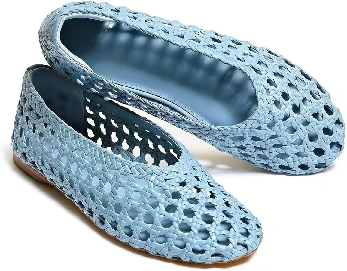 Woven Mesh Ballet Flats for Women Mary Jane Flat Round Toe Slip On Woven Hollow Beach Ballerina Flats | Amazon (US)