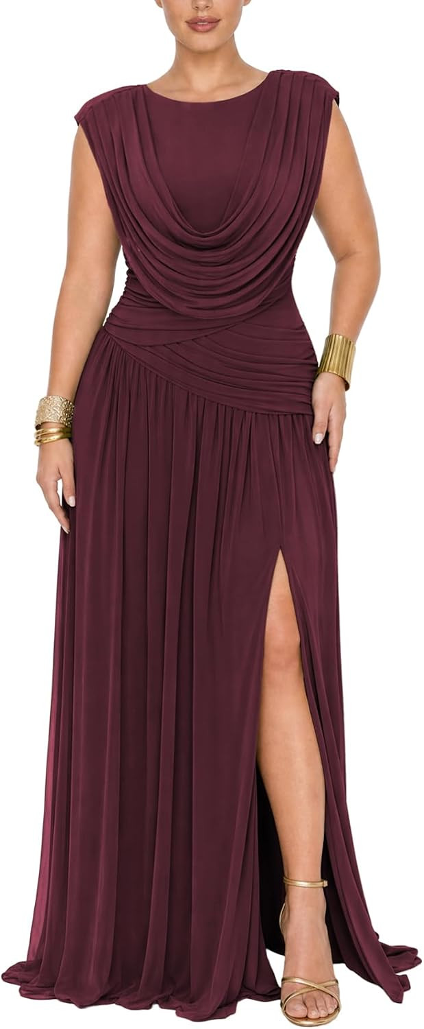Women Athena Convertible Ruched Formal Wedding Guest Maxi Dress | Amazon (US)