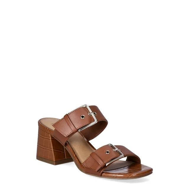 Time and Tru Women's Double Buckle Block Heel Sandals, Sizes 6-11 | Walmart (US)