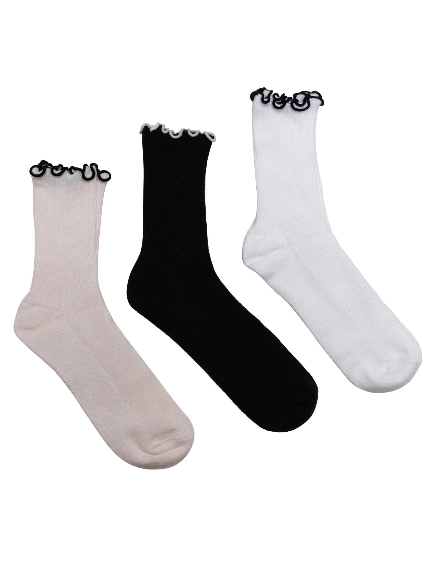 Weekend Academy Girls Contrast Lettuce Edge Socks, 3-Pairs, Sizes S-L | Walmart (US)