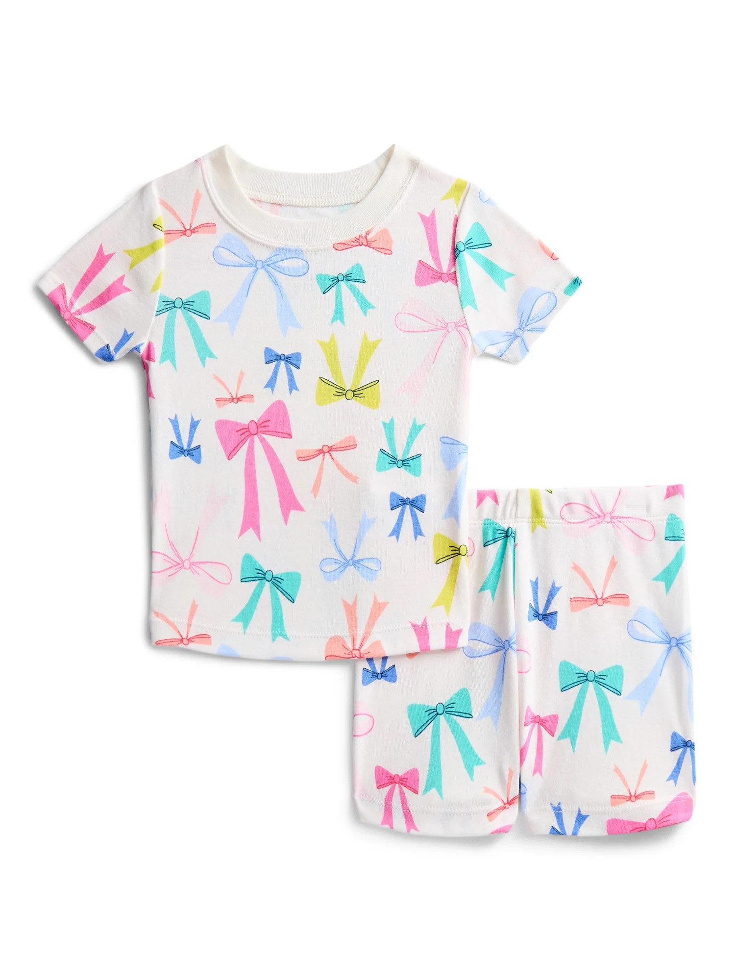 Wonder Nation Toddler Girls Short Sleeve Tee and Shorts Cotton Pajama Set, 2-Piece, Sizes 12M-5T | Walmart (US)