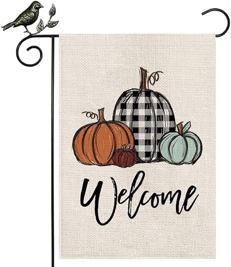 AENEY Fall Pumpkin Garden Flag 12.5 x 18 Inch Vertical Double Sided, Buffalo Check Plaid Fall Sma... | Amazon (US)