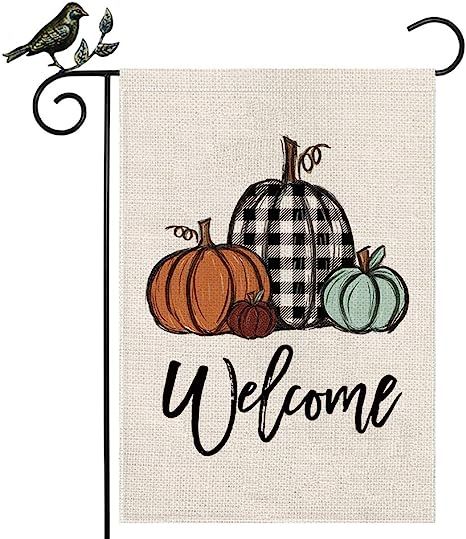 AENEY Fall Pumpkin Garden Flag 12.5 x 18 Inch Vertical Double Sided, Buffalo Check Plaid Fall Sma... | Amazon (US)