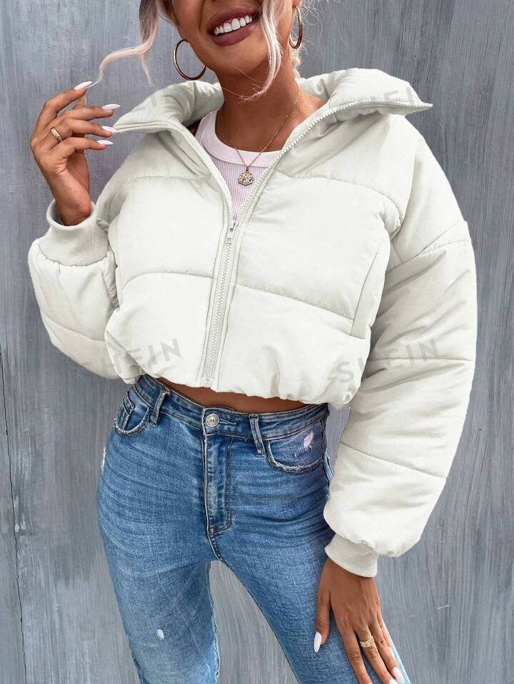 SHEIN Frenchy Solid Color Short Style Padded Jacket | SHEIN