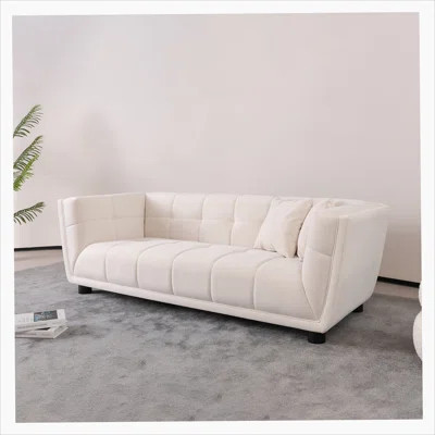 Mid-Century Modern Style: Simple White Sofa, Small Square Design, Velvet Fabric Texture Smooth | Wayfair North America
