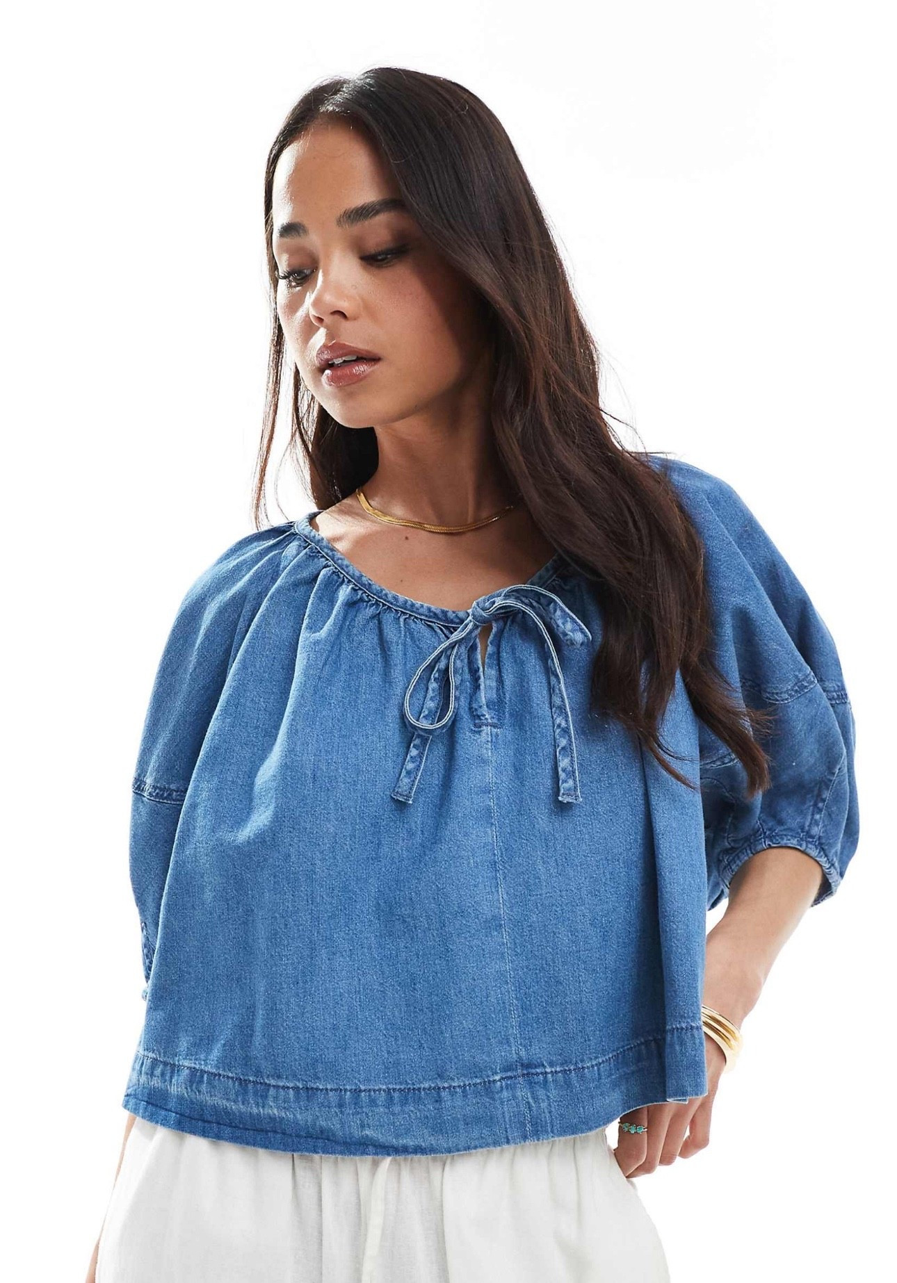 Denim top with tie front