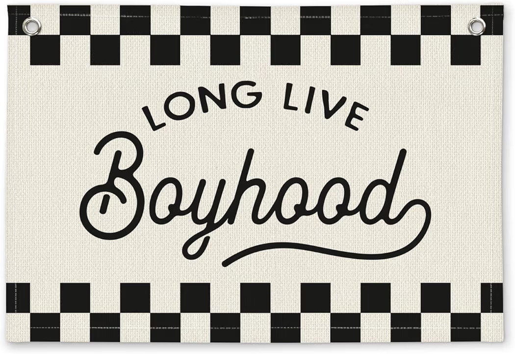 Long Live Boyhood Black and White Checkered Boys Room Decor - Linen Banner Wall Hanging Canvas Ba... | Amazon (US)