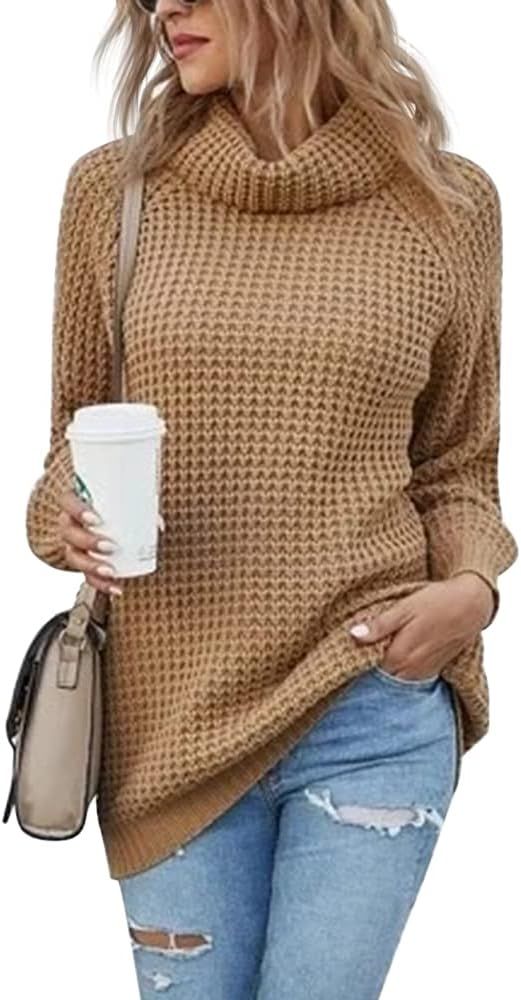 Women's Turtleneck Sweaters Oversized Lightweight Long Sleeve Pullover Loose Chunky Knit Jumper T... | Amazon (US)