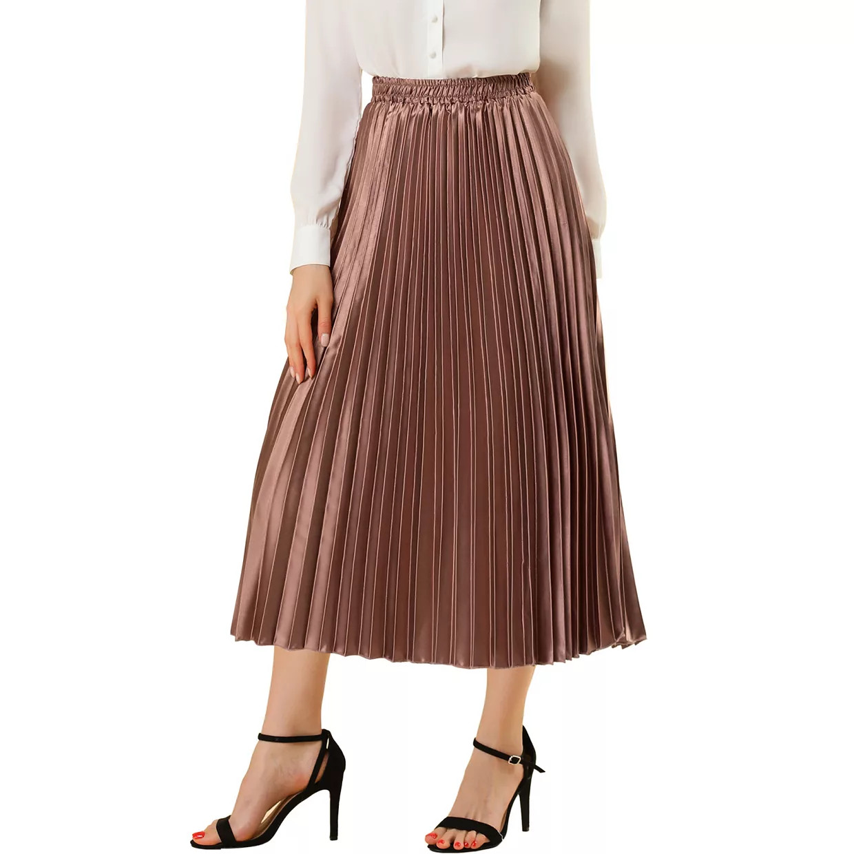 Women's Elastic Waist Metallic Shiny Accordion Pleated Midi Skirt | Kohl's