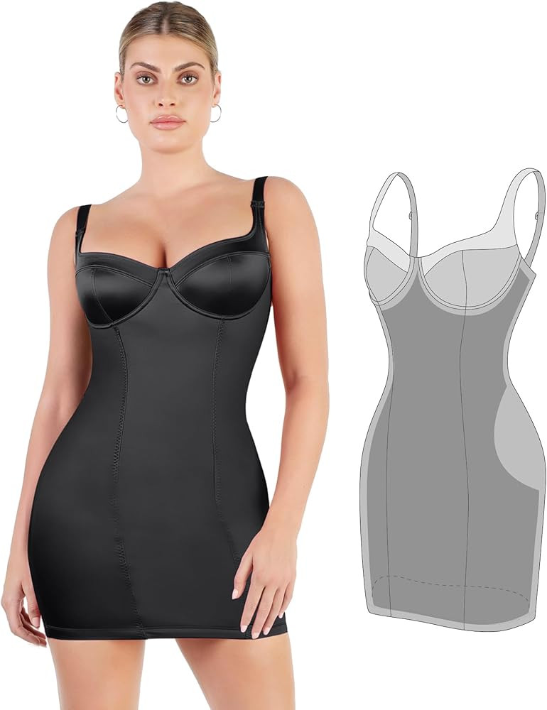 Popilush Satin Shaper Dress with Built in Shapewear Bodycon Mini Dress Sleeveless Tummy Control S... | Amazon (US)