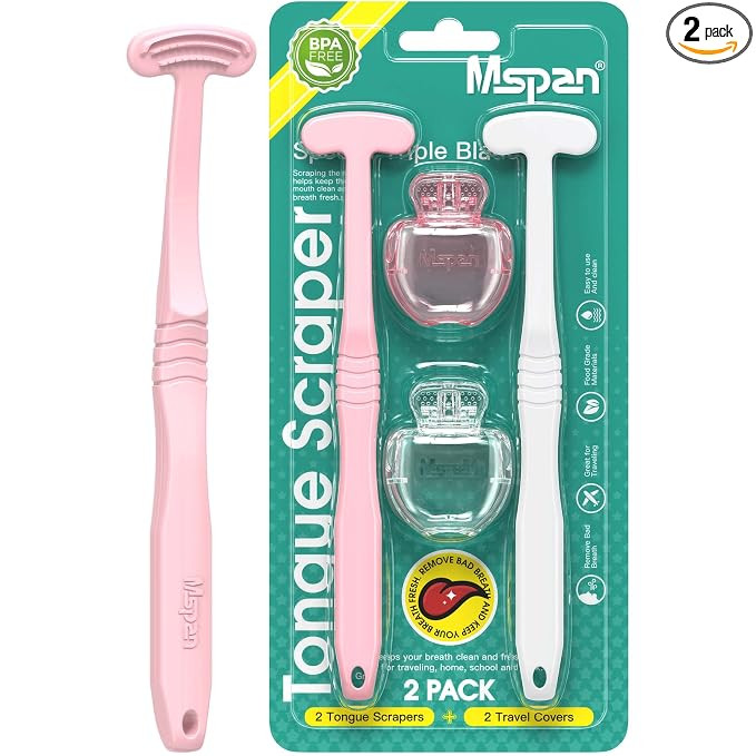 Mspan Tongue Scraper Cleaner Brush: Tongue Care Cleaning Scrubber with Plastic Travel Case Cover ... | Amazon (US)