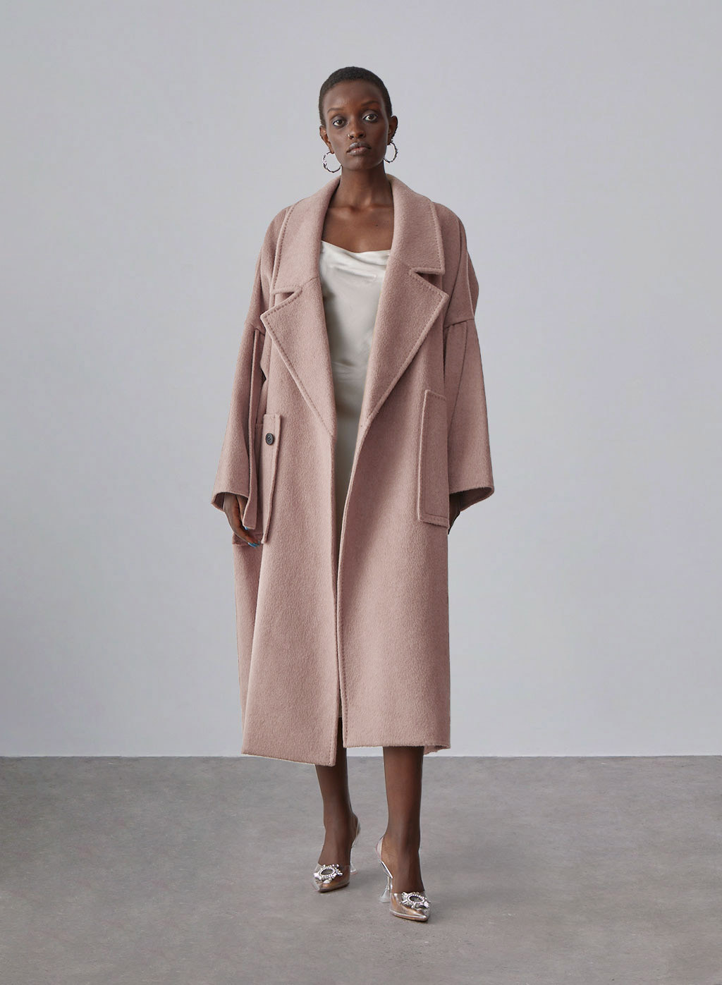 Patch Pockets Oversized Wool Coat | Silk Maison
