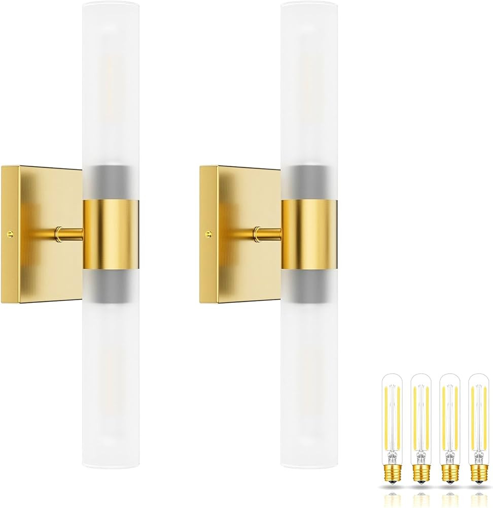Ralbay Brass Gold Wall Sconces Set of 2 Indoor Wall Sconce Bathroom Vanity Light Modern with Fros... | Amazon (US)