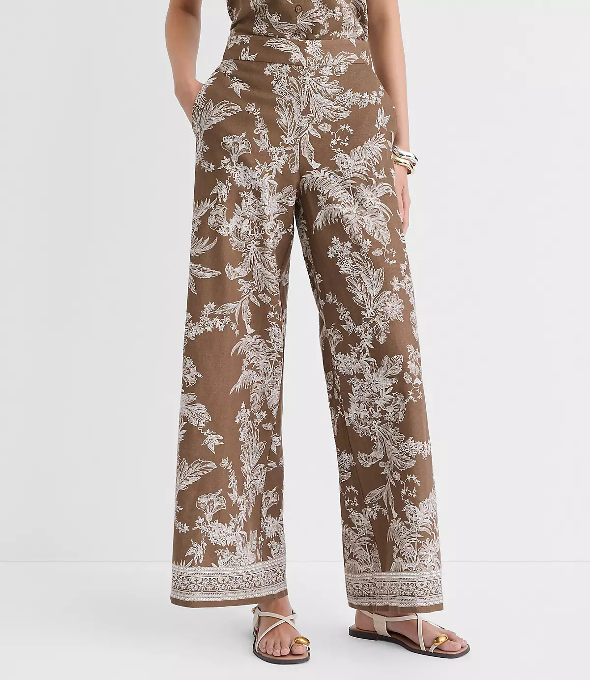 Floral Pull On Wide Leg Pants in Linen Cotton | LOFT