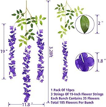 10 Pack Artificial Wisteria Hanging Flower Vine Ratta Silk Fake Flower for Wedding Decor/Wall Dec... | Amazon (US)