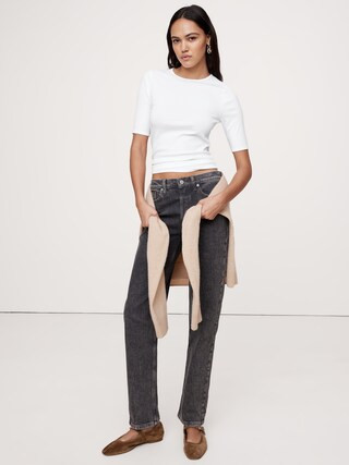 Ribbed Elbow-Sleeve T-Shirt | Banana Republic (CA)