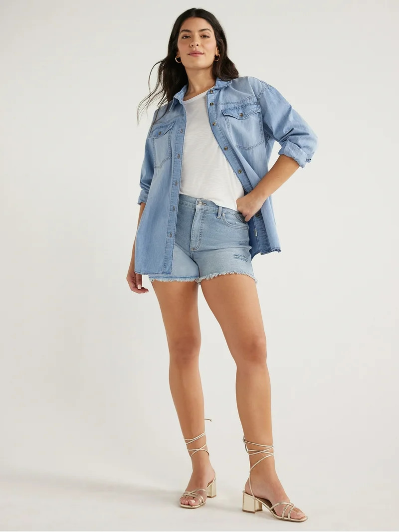 Sofia Jeans Women's and Women's Plus Sofia Oversized Boyfriend Shirt with Long Sleeves, Sizes XS-... | Walmart (US)