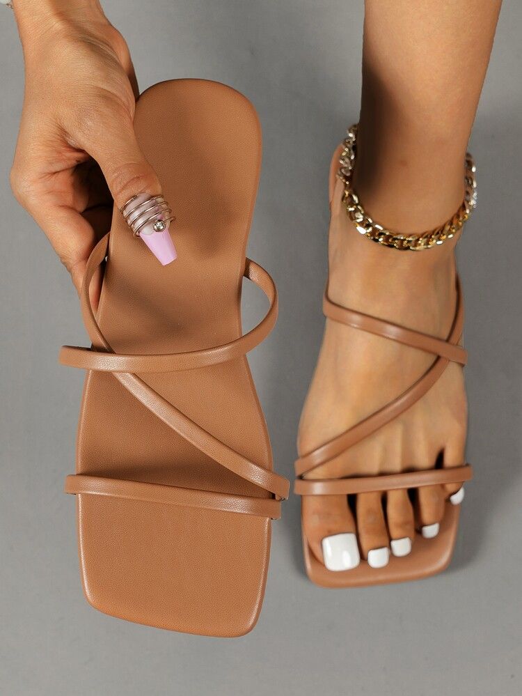 Crossover Strap Slide Sandals | SHEIN