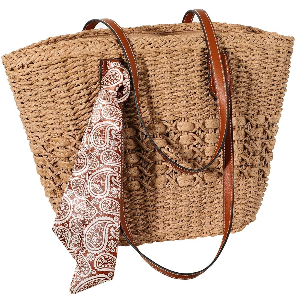 Beach Bags for Women, Summer Straw Bag, Woven Straw Beach Tote Bag Shoulder Handbags | Amazon (US)
