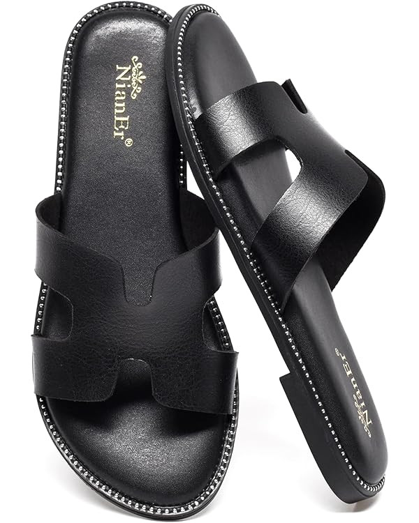 NianEr Womens Microfiber Leather Memory Foam Support H Sandals Dress Dressy Slip On Casual Cute C... | Amazon (US)