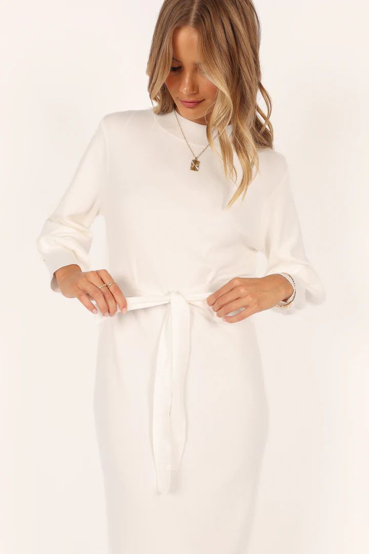 Carina Long Sleeve Midi Knit Dress - Cream | Petal & Pup (US)